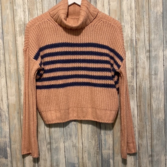 SO Pink & Blue Striped Turtleneck Long Sleeve Cropped Sweater | XS NWT - Picture 4 of 9